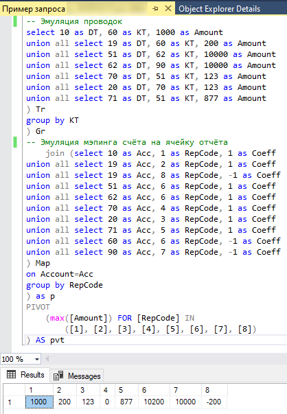 Запрос для отчёта фиксированной формы